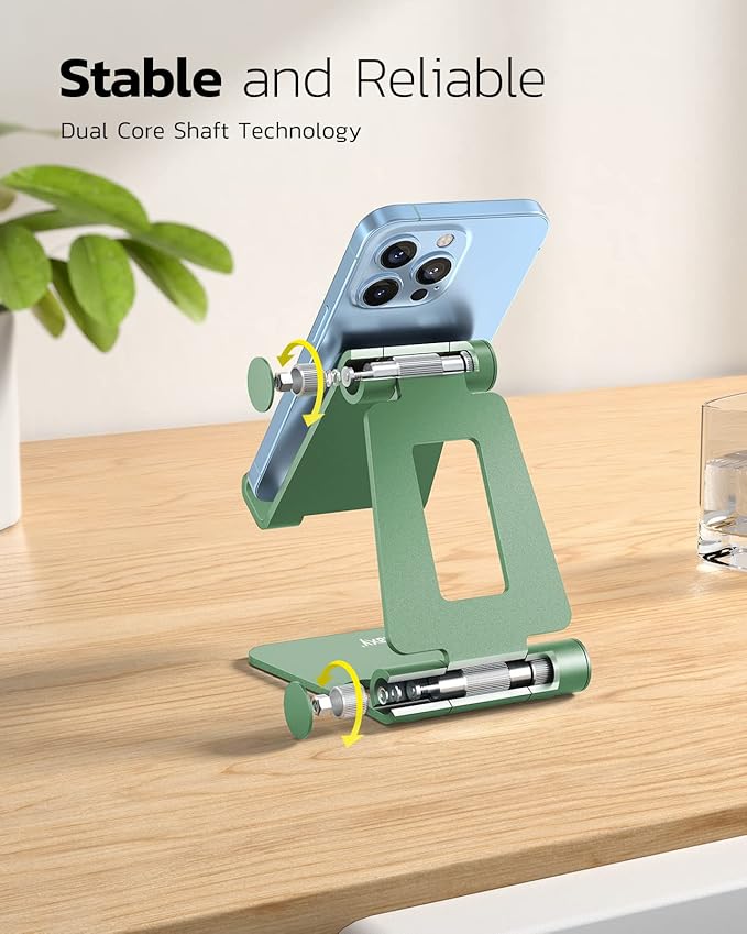 Nulaxy Dual Folding Cell Phone Stand, Fully Adjustable Foldable Desktop Phone Holder Cradle Dock Compatible with iPhone 17 16 15 14 13 12 11 Pro Max Xs Xr X 8, Nintendo Switch, All Phones- Green
