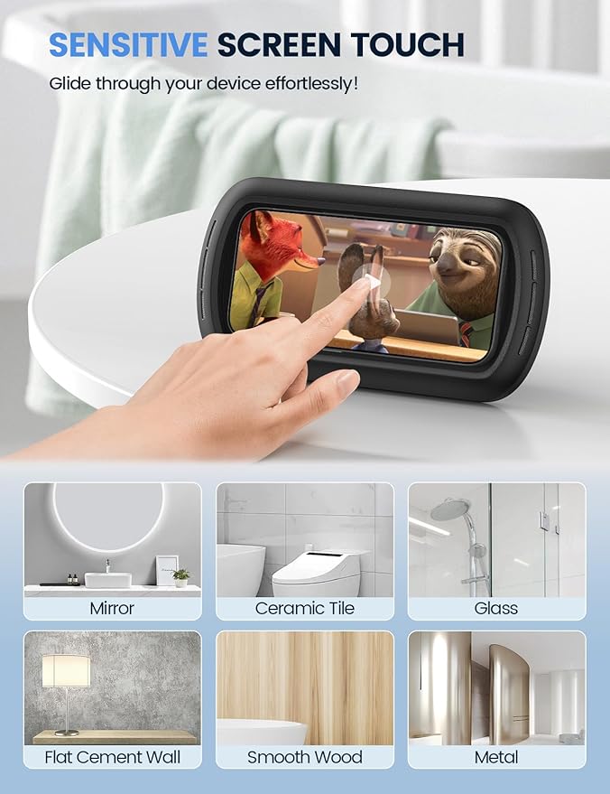 Lamicall Shower Phone Case Holder Waterproof - Clear Sound with Speaker Hole, Shower Bathroom Bathtub Accessories, IPX6 Waterproof Wall Mount for iPhone 16 Pro Max, S25 Ultra, 4-7" Big Phones