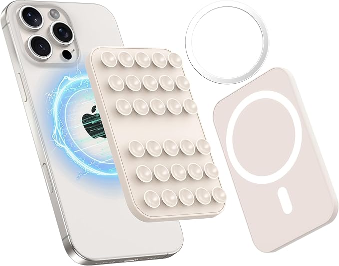 Patented Magnetic Sticky Phone Suction Grip Mount for MagSafe Case,Magnet Silicone Portable Stand Holder for iPhone 16/15/14/13/12 Series and Android, Hands-Free Selfies and Videos,Starlight