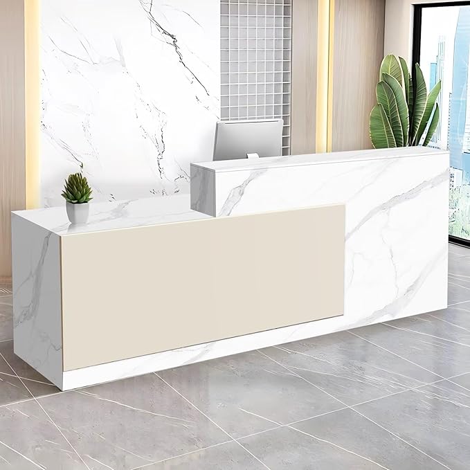 Reception Desk with Counter Modern Checkout Counter with Lockable Drawer Keyboard Tray Receptionist Desk for Office Salon Reception Table N Left 79inch/200cm