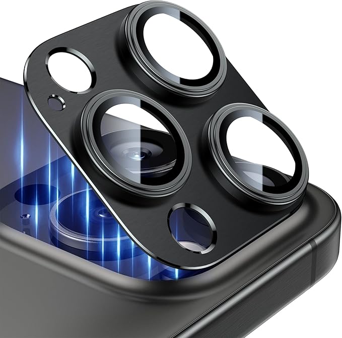 Esanik Upgrade 2 Pack for iPhone 15 Pro/iPhone 15 Pro Max Camera Lens Protector, Aluminum Alloy Metal matte Case Tempered Glass Camera Screen Cover, Scratch Resistant Case Friendly (Black)