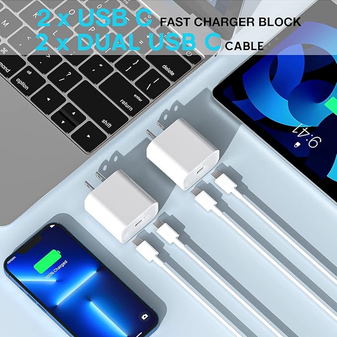 Fast Charging for iPhone 16 15 Charger,2Pack 20W USB C Wall Charger Travel Plug Block iPhone 15 Charging Cable for iPhone 16/16 Pro/16 Pro Max/16 Plus/15/15 Pro/15Pro Max/iPad Mini6/iPad Air4/iPad Pro