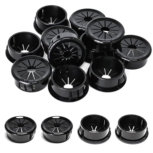 25 Pcs Cable Grommet, Snap Bushing 1" (25 mm) Mounting Diameter, Flexible Petal-Shaped Buckle Round Nylon Desk Grommet for Wires Through Countertop Cord Organizer and Protection, Black