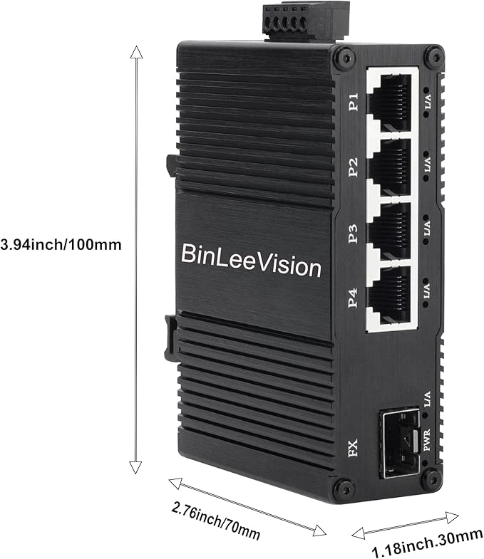 Industrial Mini Gigabit Ethernet Switch 4-Port RJ45 10/100/1000BASE-T+1-Port SFP Slot,Unmanaged Network Switch,Network Hub,Dinrail Mount or Wall-Mount,Plug & Play,Fanless (4 RJ45+1 SFP)