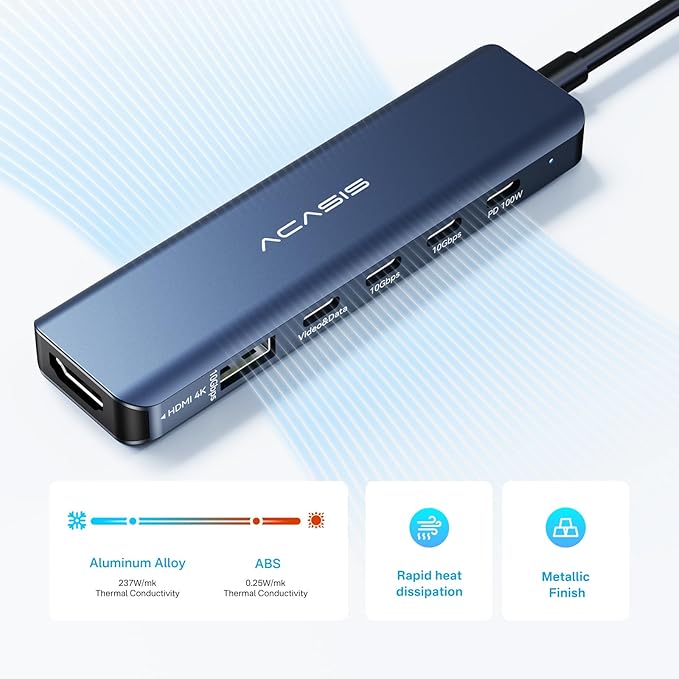 ACASIS USB C Splitter with 4K@60Hz Video Output, USB C Hub 10Gbps with 1xHDMI, 1xUSB C Video Output for Portable Monitor, 3xUSB C 10Gbps,100W PD, Multiport Adapter Splitter for Dell/HP/Mac Pro/Samsung