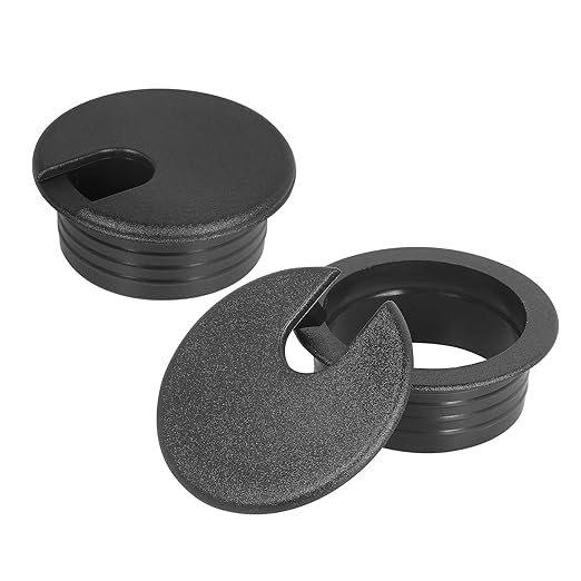 1-1/2" Black Desk Grommet, JTemgle Plastic Cable Hole Cover Computer Table Cord Wire Organizer Caps Desktop Cord Management for Home Office TV Stands Tabletops, 2 Pieces