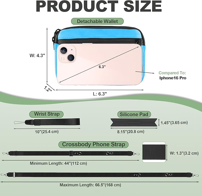 Clip and Go Strap for Phone with Wallet Crossbody, Adjustable Phone Lanyard with Detachable RFID Wristlet Wallet & Ultra-Thin 360° Rotatable Metal Tabs for All Smartphones (Blue)