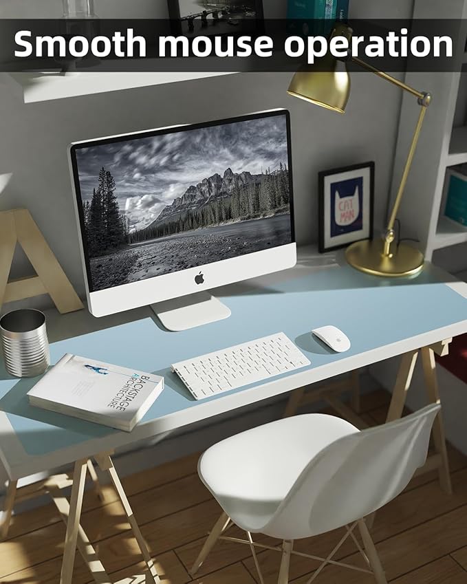 Leather Desk Pad Protector, Large Mat, Mouse Pad & Keyboard Cover - Non-Slip PU Leather Blotter - Office & Home (Light Blue, 48" x 17")