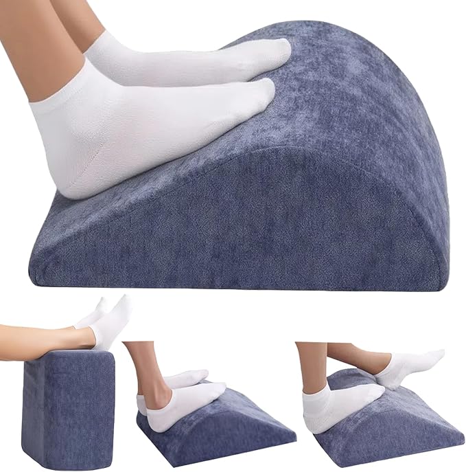 Foot Rest for Under Desk at Work Ergonomic Under Desk Footrest，Support Foot Pillow Double-Sided Footstool， for Office, Home & Gaming Leg Elevation Pillow Blue
