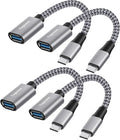 USB-C to USB 3.0 Adapter 4 Pack, Nylon Braided Type-C 3.1 OTG Cable USB C Male to USB A 3.0 Female Connector for iPhone15,iPhone15 ProMax,Samsung S23 Ultra, MacBook Pro, MacBook Air/Mini, Google Pixel