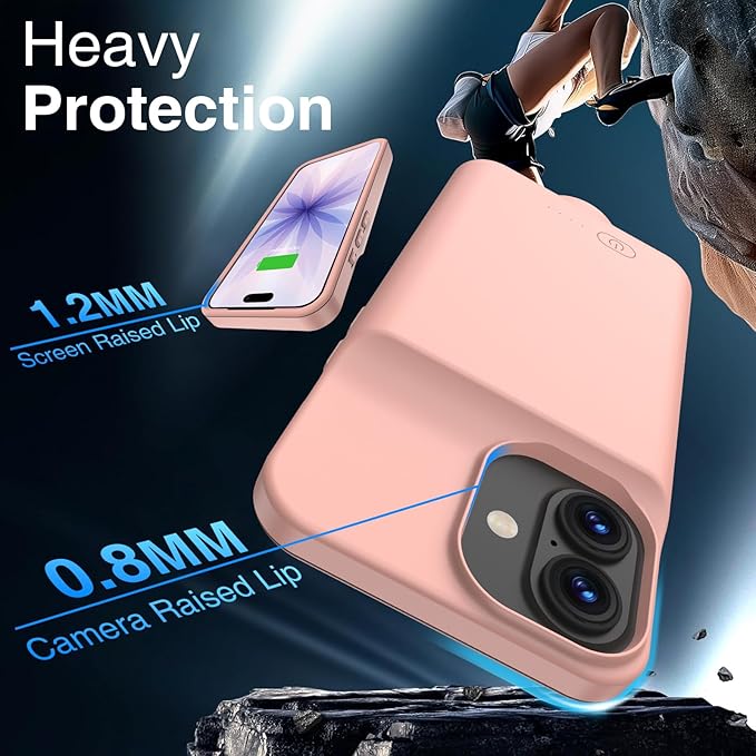 GIN FOXI Battery Case for iPhone 17, Charging Case Charger 8500mAh Ultra-Slim Lightweight Powerful Battery Pack 15W Fast Rechargeable Anti-Fall TPU Juice Box for iPhone 17 (6.3") Pink