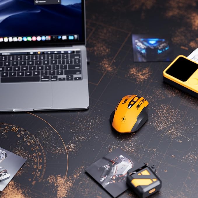 Wireless Mouse,Upgraded 2.4GHz Rechargeable (Battery Level Visible) Ergonomic Computer Mouse,4 Levels DPI, Wireless Mice for Laptop Computer(Yellow)