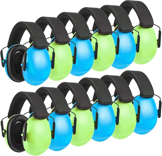 Amylove 12 Pcs Kids Ear Protection Noise Cancelling Headphones Ear Muffs Bulk 27db Adult Noise Reduction Hearing Earmuff(Universal Fit (kids & Adults),Classic Style,Blue Green Color)