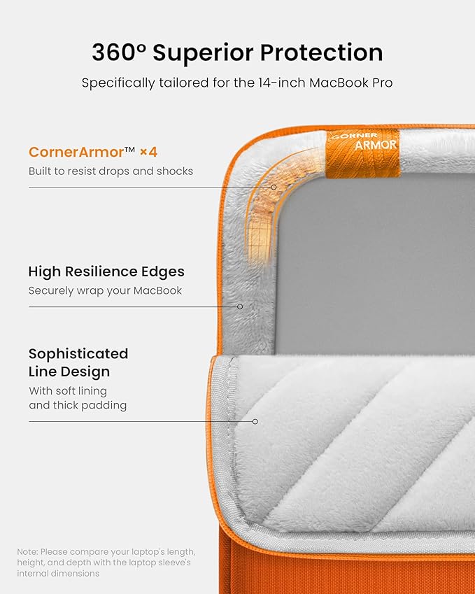 tomtoc 360 Protective Laptop Sleeve for 14-inch MacBook Pro M4/M3/M2/M1 Pro/Max A3112 A3401 A3185 A2992 A2918 A2779 2024-2021, Water-Resistant Case Bag with Accessory Pocket for 13.8 Surface Laptop 7