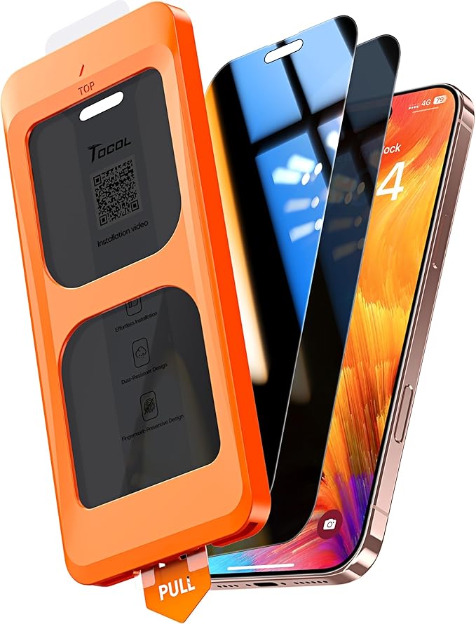TOCOL for iPhone 16 Pro Privacy Screen Protector 6.3-Inch True 25°Anti Spy 9H+ Hardness Tempered Glass for Full Coverage Easy Installation 2 Pack