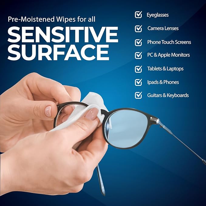 MED PRIDE Lens and Screen Cleaning Wipes for Eyeglasses, Touch Screens, Cameras, Anti-Fog, Scratch-, Anti-Static (100 100 Count (Pack of 1))