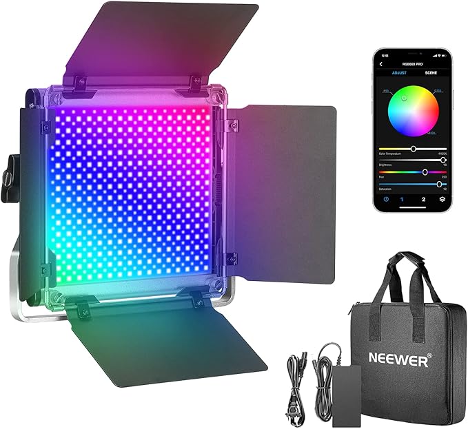 NEEWER 660 PRO RGB Led Video Light with APP Control/Barn Door/U Bracket, 360° Full Color, CRI 97+, 50W Panel Studio Light for Gaming Live Streaming YouTube Webex Recording Filming Photography