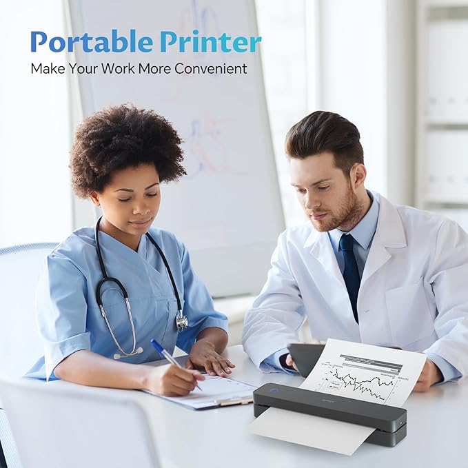 iDPRT Portable-Printer Wireless for Travel, 300DPI Inkless Thermal Small Printers for Home Use, Office, Vehicles, Mobile Bluetooth Printer Supports 8.5" x 11" US Letter, for Smartphone & PC,Dark Black