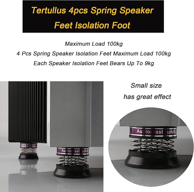 Tertullus 4pcs Spring Speaker Feet Isolation Foot 43mm×38.5mm Stand HiFi Aluminum Shock Absorber Isolation Pads Turntable Dac Feet Pad(Black)