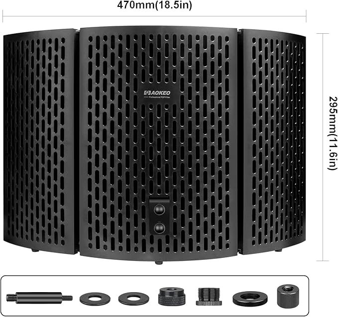 Aokeo Professional Studio Recording Microphone Isolation Shield,Suitable for Blue Yeti and Any Condenser Microphone Recording Equipment（AO-403）