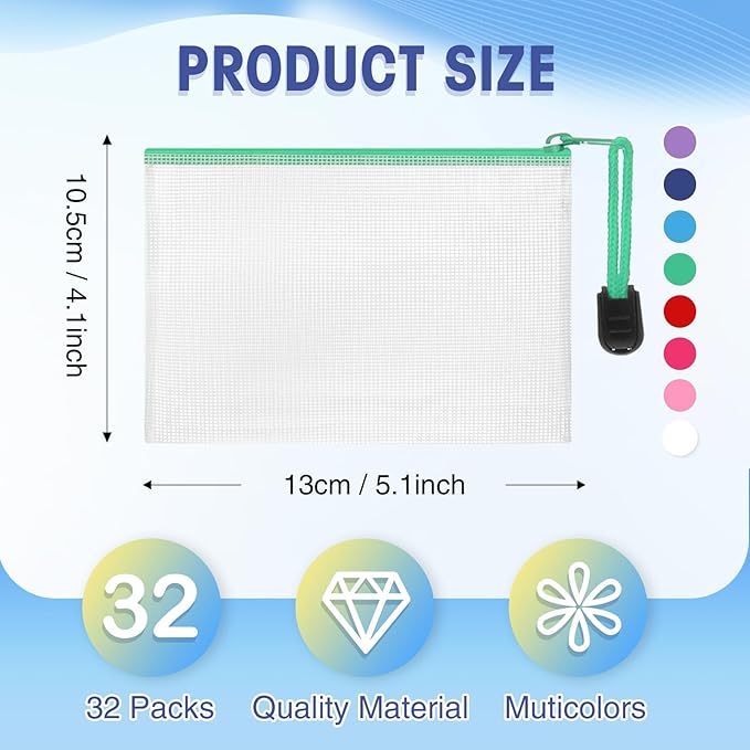 Jetec 32 Pcs Mesh Zipper Bags Toy Storage Bikini Organizer Bag Bolsas Para Guardar Trajes De Baño Waterproof Zipper Reusable Pouch Puzzle Multipurpose for Storage Office(Classic Color,5.1 x 4.1 Inch)