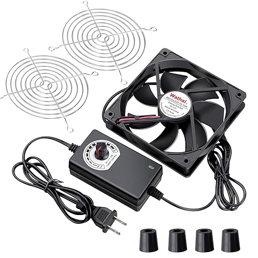 Wathai 120mm x 25mm AC Powered Computer Fan with AC Plug 110V 120V 220V 240V Variable Speed Controller 3V to 12V, for Biltong Box Greenhouse Receiver Amplifier Xbox DVR PlayStation Component Cooling