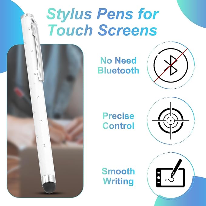 PATIKIL Stylus Pens for Touch Screens, 6 Pcs High Precision Universal Bling Stylus Crystal Metal Capacitive Pen for Touch Screen Devices Phone Tablets Laptop, White