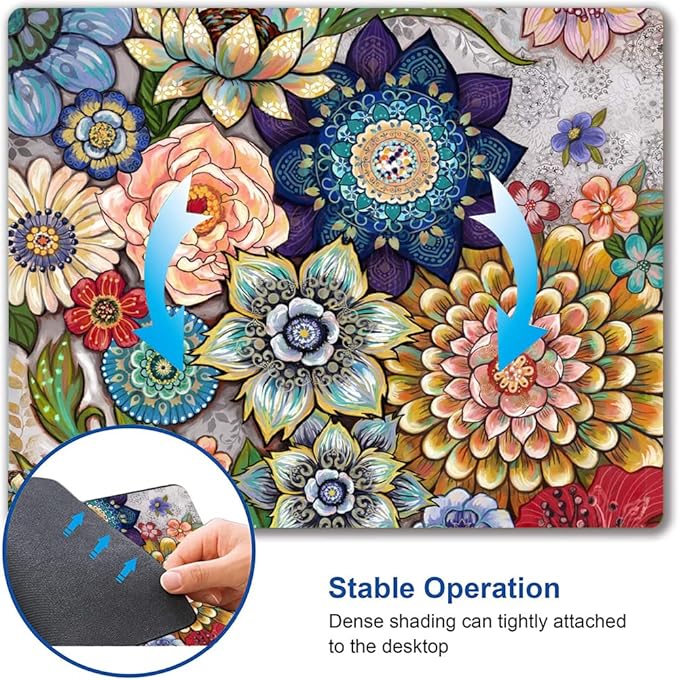 Mouse Pad, Abstract Floral Mouse Pad, Premium-Textured Computer Mouse Mat Square Waterproof Non-Slip Rubber Base Mousepad, Boho Flowers