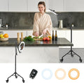 LUXSURE Ring Light Tripod for iPhone, Overhead Camera Mount with Casters,LED Ring Light with Stand and Phone Holder,Phone Tripod with Light for Video Recording/Live Streaming/Cooking