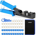 VCELINK Speed Termination Tool for VCE 90-Degree Keystone Jacks Punch Down Network Tool Kit with 20-Pack CAT6 Keystone Jacks UL-Listed Blue, 25-Pack RJ45 Connectors, 1-Pack Mini Wire Stripper