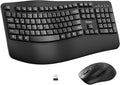 Wireless Keyboard and Mouse Combo,2.4G Full Size Wave Keys Ergonomic Keyboard with Wrist Rest for Natural Typing, 3 DPI Adjustable Ergonomic Silent Mouse for Computer/Laptop/Windows/Mac (Black)