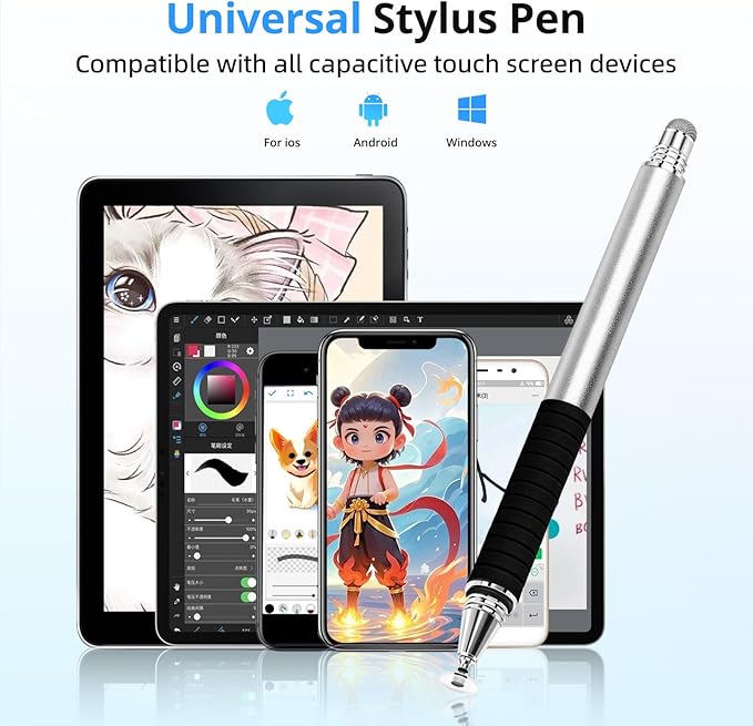 Capacitive Stylus Pen (4Pack,2 in 1 Precision Series), Fibre Tips Universal Touch Screens Stylist, Fine Point Disc Touchscreen Pencil Compatible for iPhone/iPad/Android/Tablet