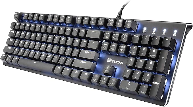 i-rocks K75M Illuminated Mechanical Keyboard, 104 Keys, PBT Keycaps, Backlit LED Light and Shortcut Keys - Programmable Light & Macro Recorder (Cherry MX Red Switch, Black)