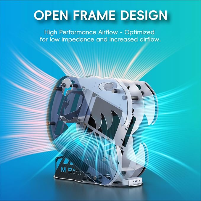 MegaPC Upgraded Open-Frame Mid-Tower Micro-ATX/Mini-ITX Gaming PC Case, Tempered Glass Side Panel, Pre-Installed ARGB PWM Fan, with USB3.0, USB-C, 240mm Radiator Support (Upgrade White)