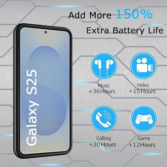 Battery Case for Galaxy S25, [10000mAh] Slim Portable Protective Fast Charging Case Backup Power Bank Battery Case Compatible with Galaxy S25-6.2 inch-Black