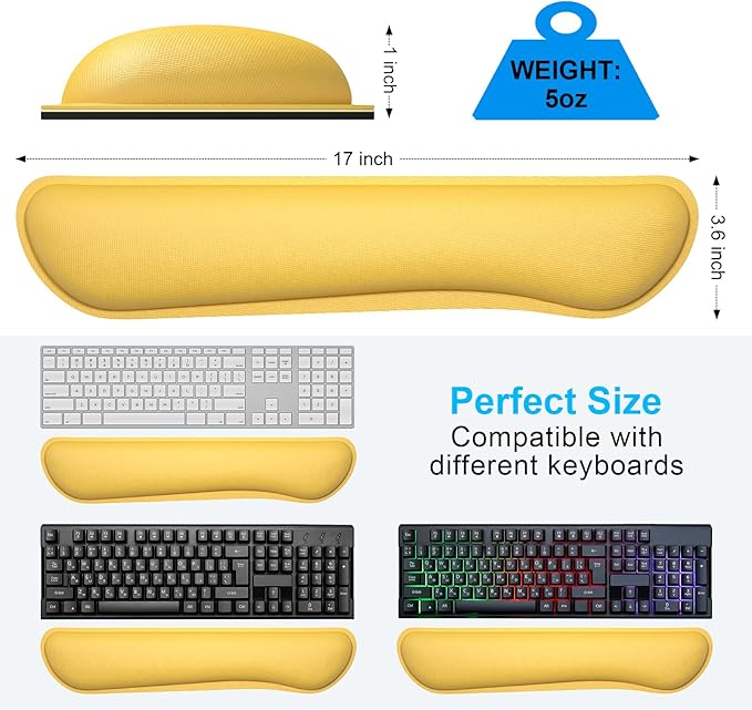 Dapesuom Enlarge Keyboard Wrist Rest, Cute Memory Foam Keyboard Wrist Cushion for Computer Desk Mats Support, Typing Pain Relief Ergonomic Mouse Pad Rests with Non-Slip Base for Gaming, Laptop, Yellow