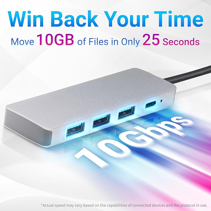 Amazon Basics USB 3.2/3.1 Gen 2 Hub Dock, 10Gbps, USB-C to 1xUSB-C / 3xUSB-A Works with Windows/Mac, Silver, Black