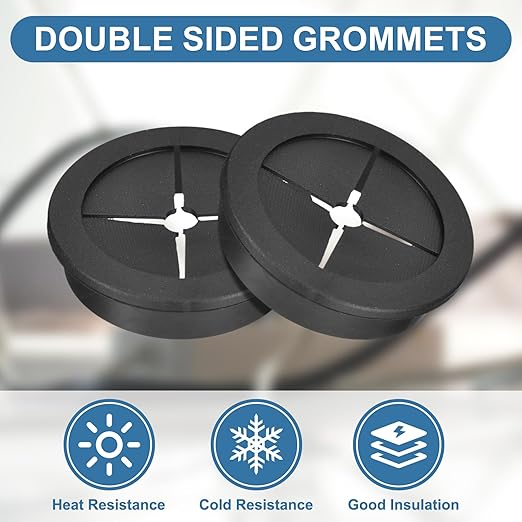 uxcell 4Pcs Cable Cord Grommet, 1-3/4"(45mm) Rubber Desk Grommets Wire Pass Through Hole Cover with Marked Cable Ties for Home Office Cable Wire Protection, Black