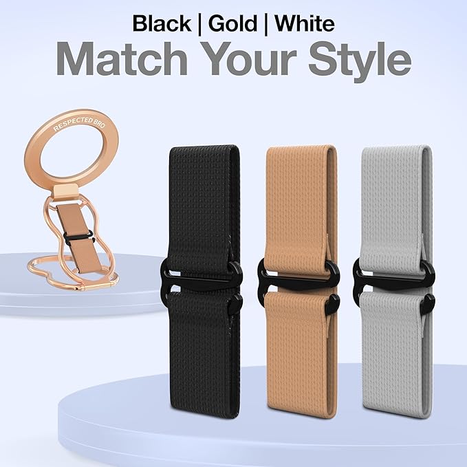 RESPECTED-BRO-3-PCS-Elastic-Strap for Magnetic Phone Grip Stand with Finger Strap, 4-in-1 Magnetic Ring Holder, Kickstand and Elastic Strap for Smartphones (Rose Gold)