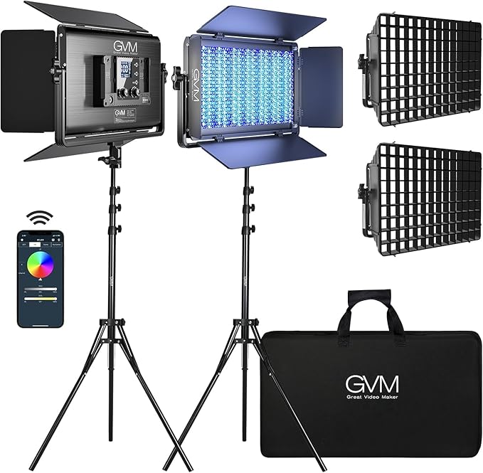 GVM 1500D RGB LED Video Light with Softbox, 75W Video Lighting Kit with Bluetooth Control, Led Panel Light for Photography, YouTube Studio, Video Shooting,18 Scene Mode, 2 Packs