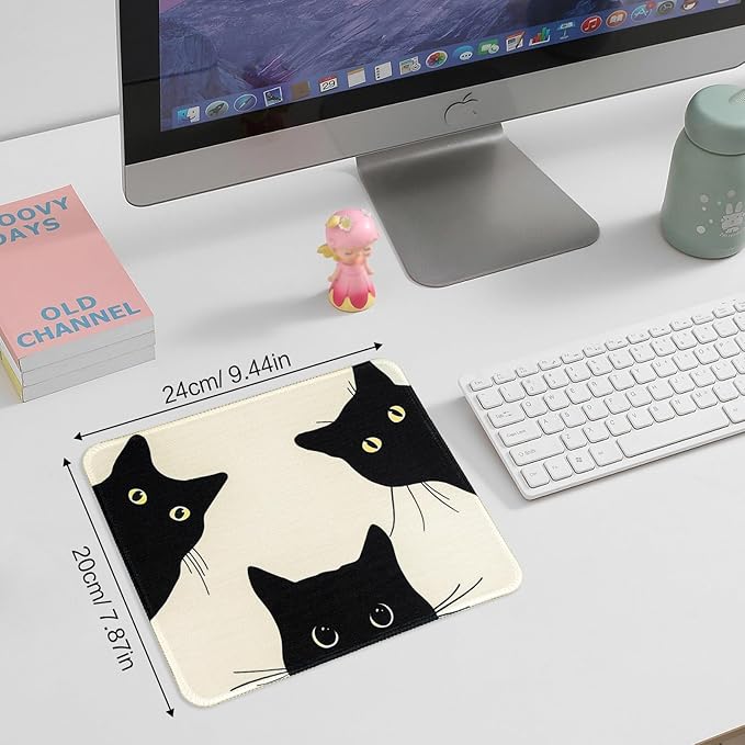 Funny Mouse pad Square Cute Mouse Mat for Wireless Mouse Small Office Computer Mousepad for Desk Mat Laptop with Non-Slip Rubber Base (Three Cats)
