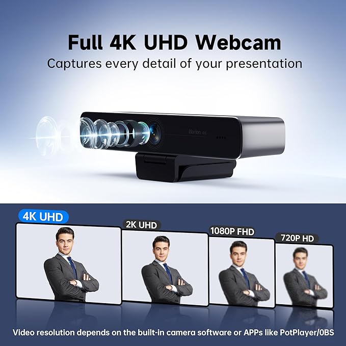 HORION 4K Webcam with Microphone, Auto Framing Camera for PC, 10X EPTZ Zoom, Plug & Play USB 3.0,Video with Dual AI Noise-Canceling Mic, for Video Conference, Streaming, PC/Mac/Linux, HC-5M