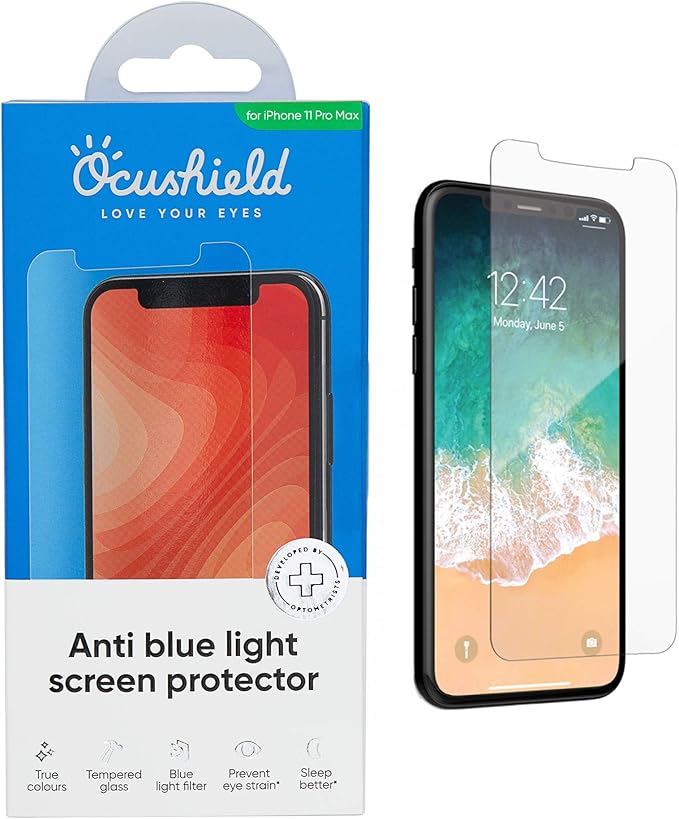 Ocushield Anti Blue Light Tempered Glass Screen Protector for iPhone SE - Protect Your Eyes Reduce Migraines & Improve Sleep