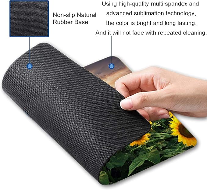Sunflower Mouse Pad, Floral Square Mouse Pads Gift for Her, Mouse Mat Square Waterproof Mousepad Non-Slip Rubber MousePads for Office Laptop, 9.5"x7.9"x0.12" Inch