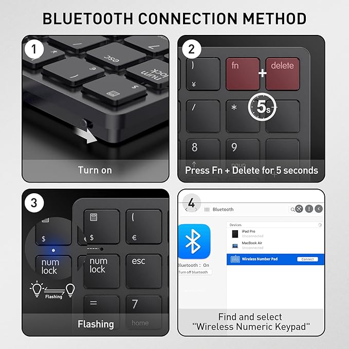 havit Bluetooth Number Pad Wireless Numeric Keypad Numpad 26 Keys Portable Mini Financial Accounting Rechargeable Numeric Pad for Windows Laptop Desktop, PC, Notebook (Black)