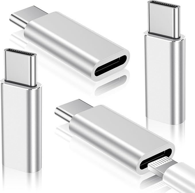 Temdan 4 Pack Lightning to USB C Adapter for iPhone 15/16 Pro/Pro Max/Plus, Samsung S24, Serial Adapter, Type C Charger Connector Cable, Accessories - Silver