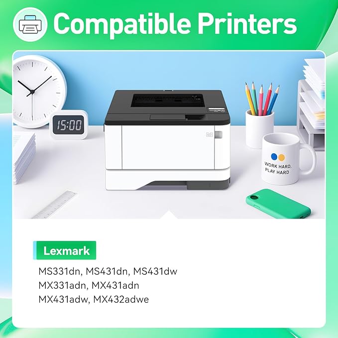 55B1X00 Black Toner Cartridge Extra High Yield with Chip 1Pack Compatible Replacement for Lexmark MS331dn MS431dn MS431dw MX331adn MX431adn MX431adw MX432adwe MS331 MS431 MX331 MX431 Laser Printer Ink
