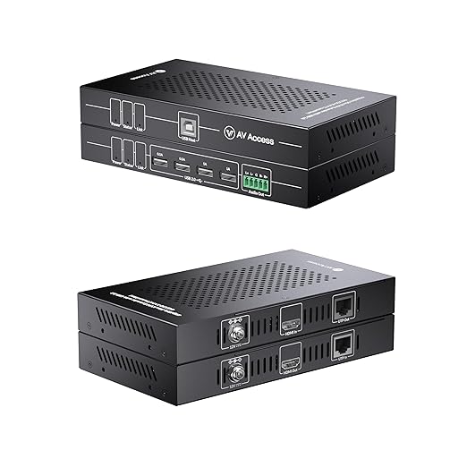 AV Access HDMI USB KVM Extender, 50m/164ft 4K 60Hz Over Cat5e/6/6a/7, Support 2K@144Hz, 1080P@240Hz, 4 Ports USB2.0, HDCP2.2, No Signal Loss and Latency, POC, Independent EDID Management (4KEX50-KVM)