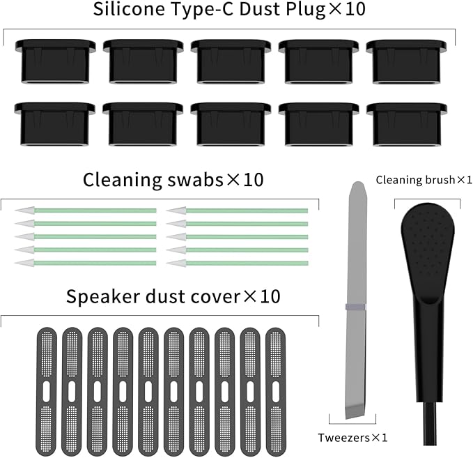 USB C Dust Plug,Silicone Anti Dust Port Cover Type C Charging Port Protectors Plug, Includes Phone Dustproof Net Stickers,for iPhone 16 15 Pro Max/Plus, Samsung Galaxy, All USB-C Devices