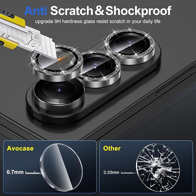 for Samsung Galaxy Z Fold 7 Camera Lens Protector, Individual Metal Ring Tempered Glass Lens Cover, [Strong Adsorption] Scratch Resistant Ultra-Thin HD Clear Lens Cover, 1 Set-Black Sparkly